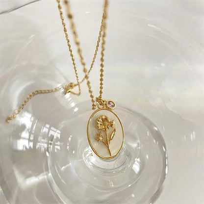 Delicate Birthstone Flower Pendant Necklace 14k Gold