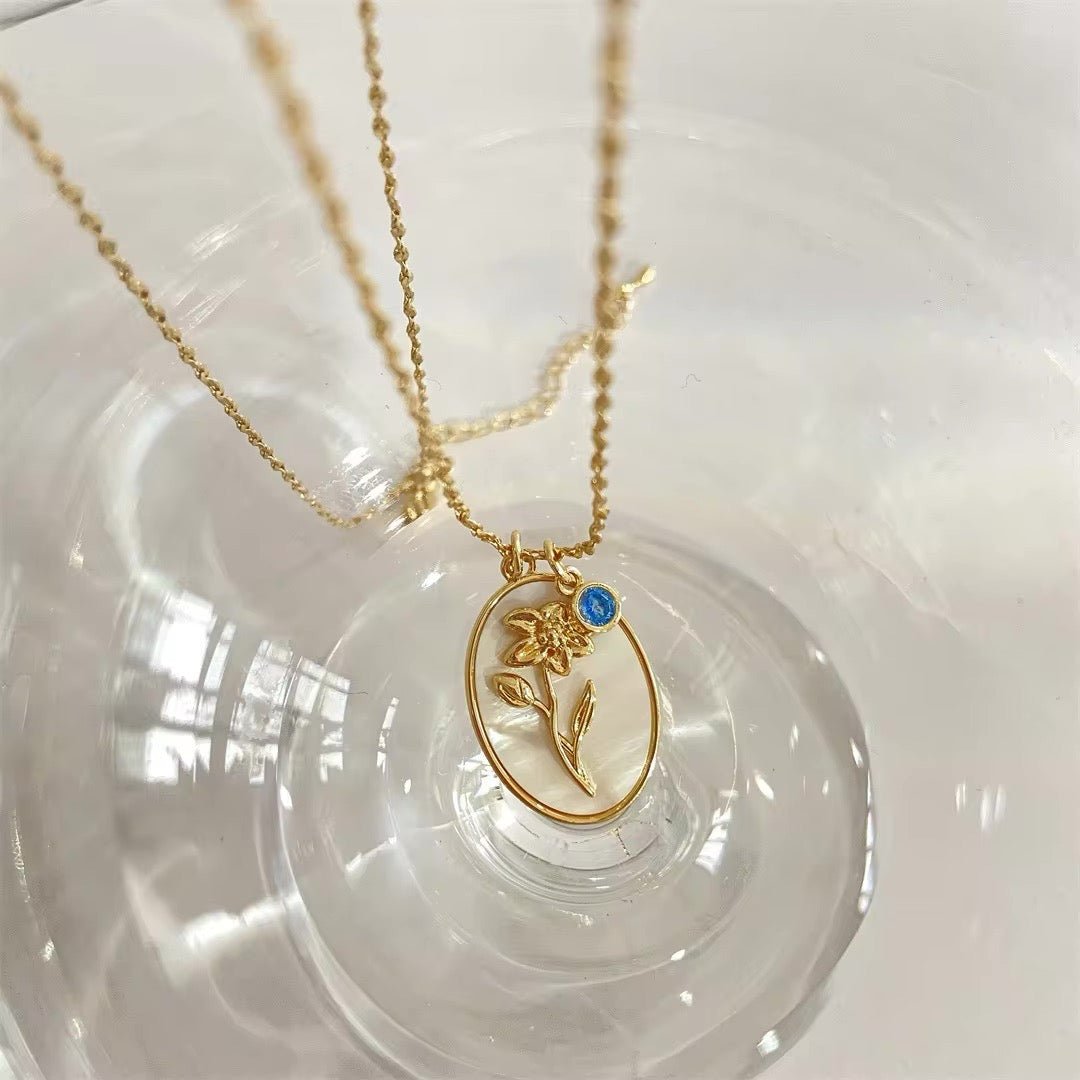 Delicate Birthstone Flower Pendant Necklace 14k Gold