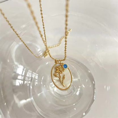 Delicate Birthstone Flower Pendant Necklace 14k Gold