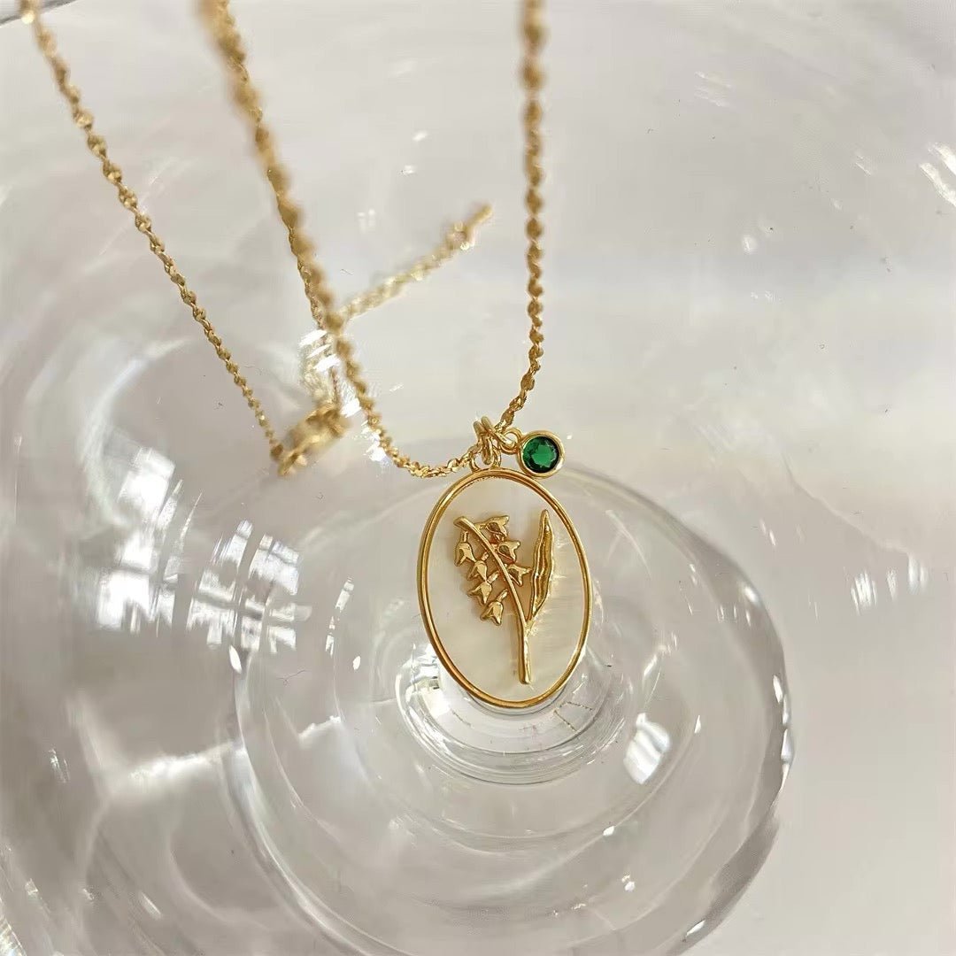 Delicate Birthstone Flower Pendant Necklace 14k Gold
