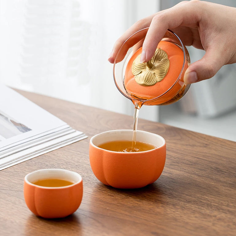 Small Ceramic Pumpkin Tea Pot Set - Halri