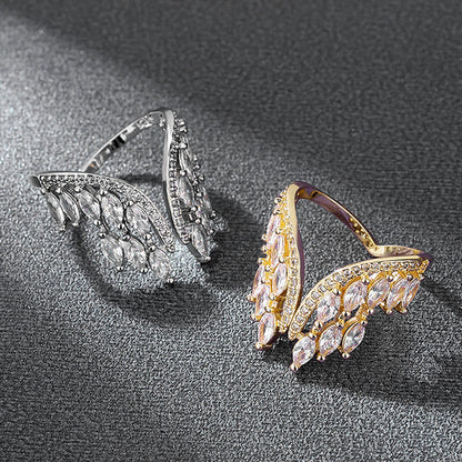 Delicate Wing Shaped Ring and Bangle Set