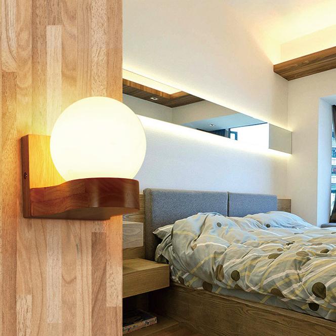 Rustic Wooden 1-Light Glass Shade Wall Lamp - Halri