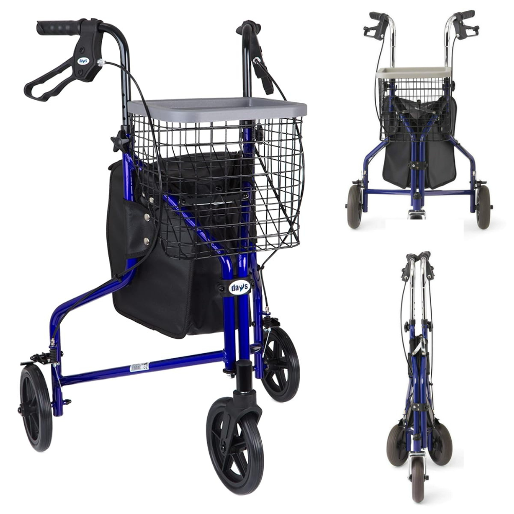 Compact Folding 3 Wheel Walker with Storage Basket - Halri