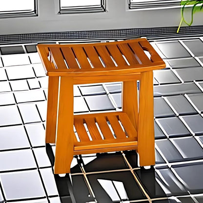Natural Wood Shower Stool with Built-in Storage - Halri
