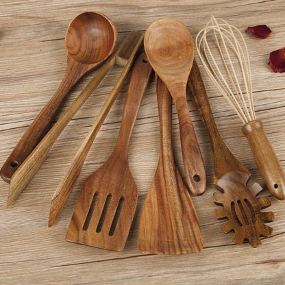 Premium Wooden Kitchen Tool Set - 7 Piece Teak Collection - Halri