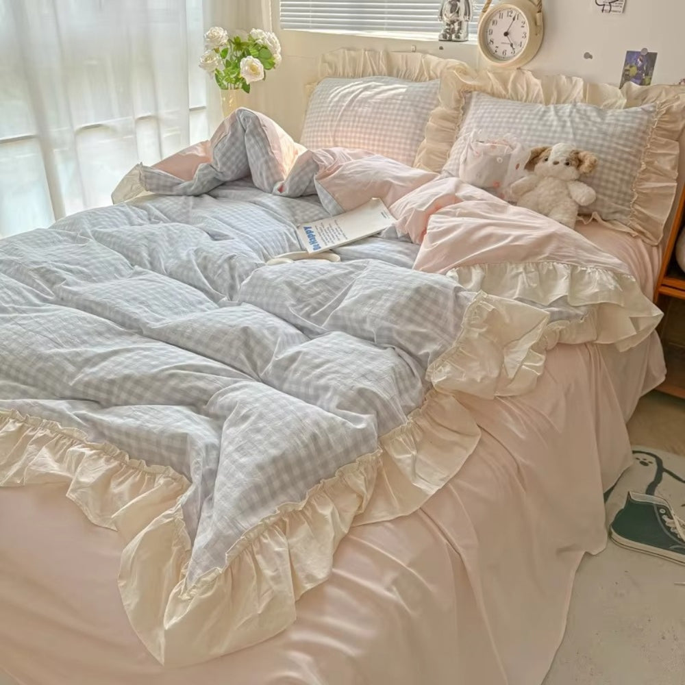 Classic Plaid Ruffled Bed Sheet Set