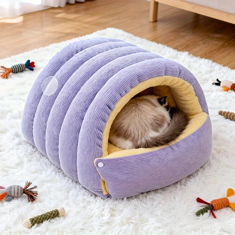 Cozy Plush Covered Cat House Bed
