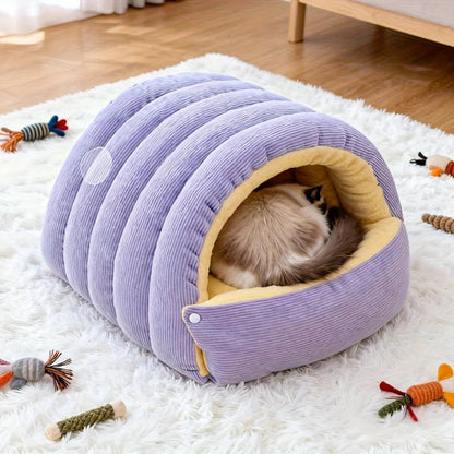 Cozy Plush Covered Cat House Bed
