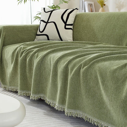Plush Herringbone Throw Blanket with Fringe