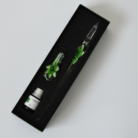 Beautiful Glass Ink Pen Writing Set with Holder - Halri