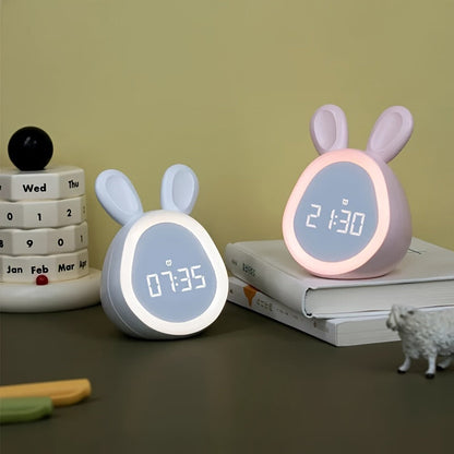 Cute Bunny Clock with LED Nightlight and USB Charging