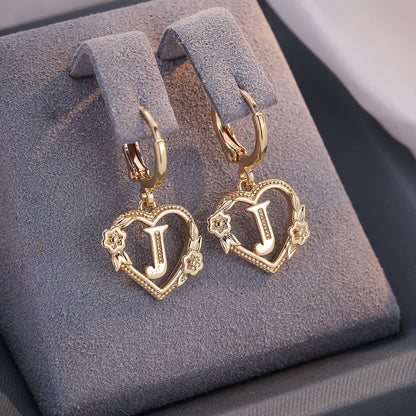 Simple Initial Heart Huggie Earrings