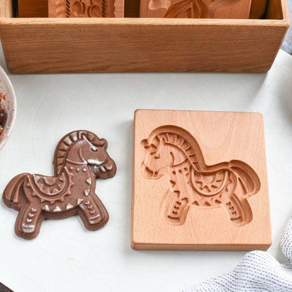 Wooden Cookie Cutter Set with Engraved Designs