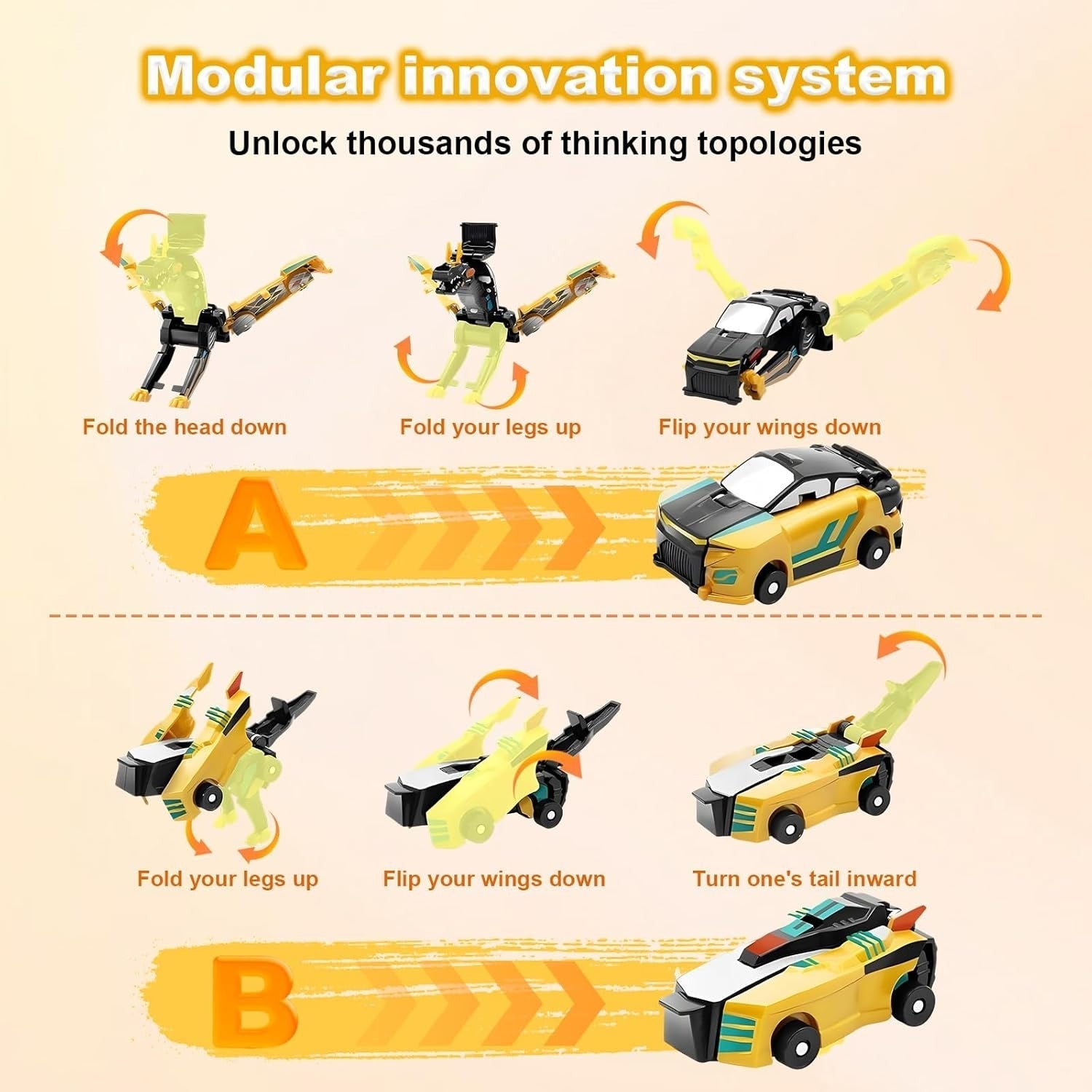 2-in-1 Collision Transforming Dinosaur Car with Automatic Collision Transformation, Manual Play, Safe for Ages 3+