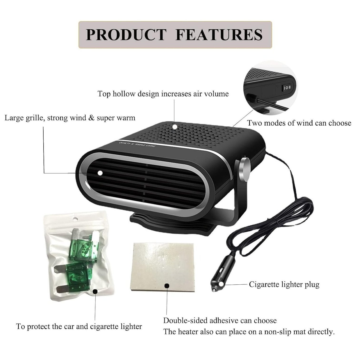 2-in-1 Portable Car Heater With 360° Rotation, Dual Hot & Cool Modes, Fog & Ice Removal