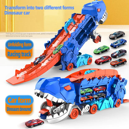 2-in-1 STEM Dinosaur Transport Truck with 2 Metal Cars, Safe for Ages 4+
