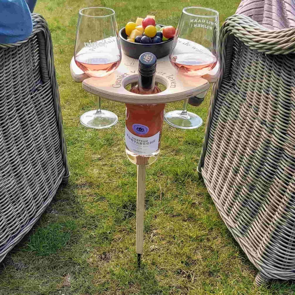 Compact Folding Outdoor Wine Table with Cup Holders