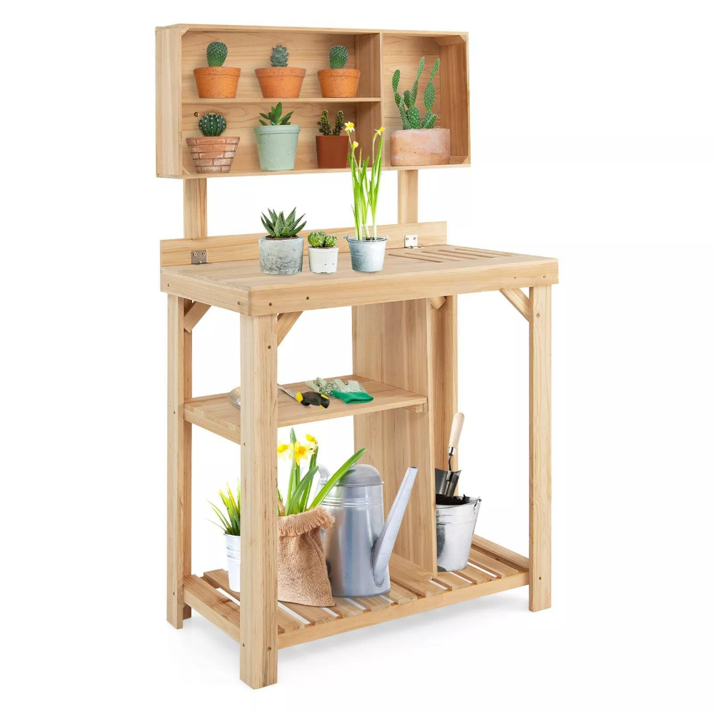 Portable Garden Work Table with Built-in Storage