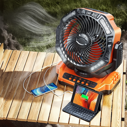 Portable Outdoor Fan with LED Light and Rotation