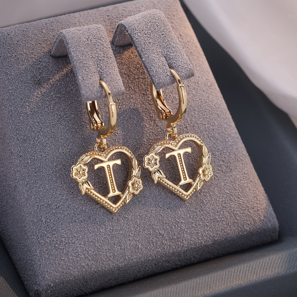 Simple Initial Heart Huggie Earrings