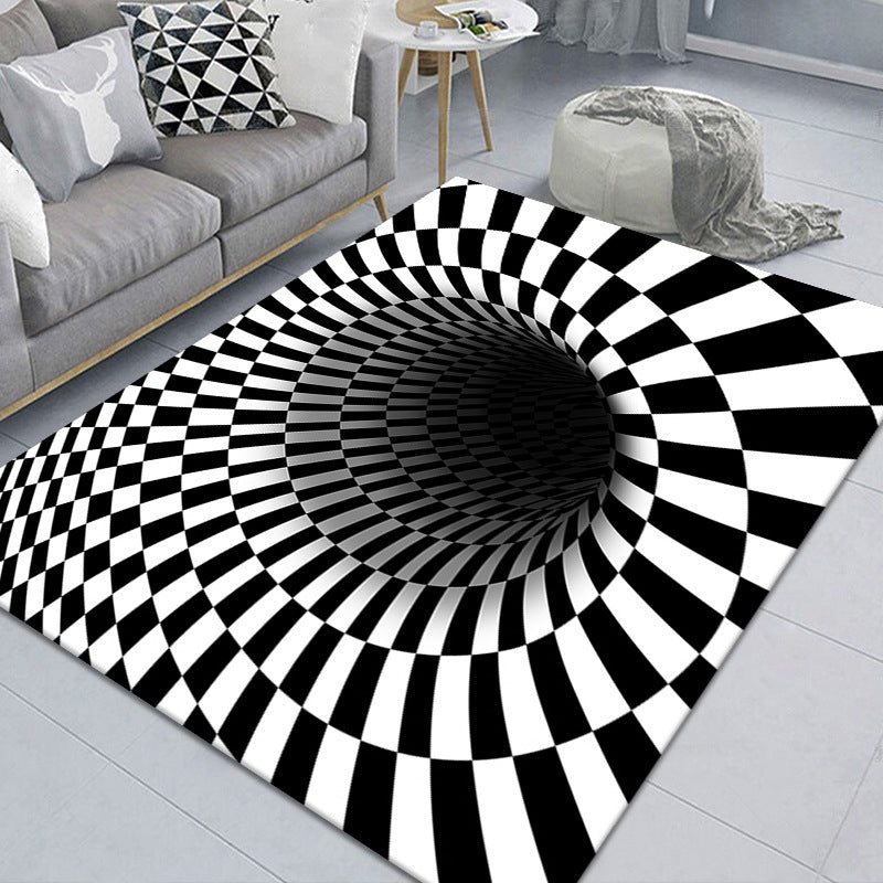 Stylish 3D Pattern Black Synthetic Area Rug