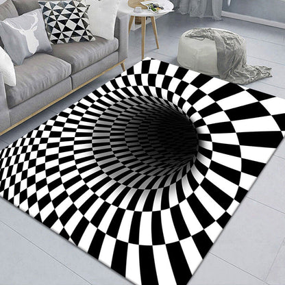 Stylish 3D Pattern Black Synthetic Area Rug