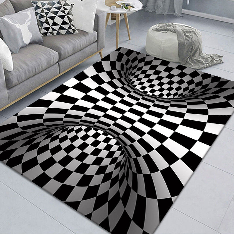 Stylish 3D Pattern Black Synthetic Area Rug