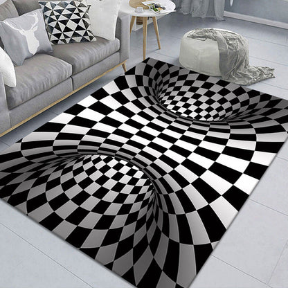 Stylish 3D Pattern Black Synthetic Area Rug