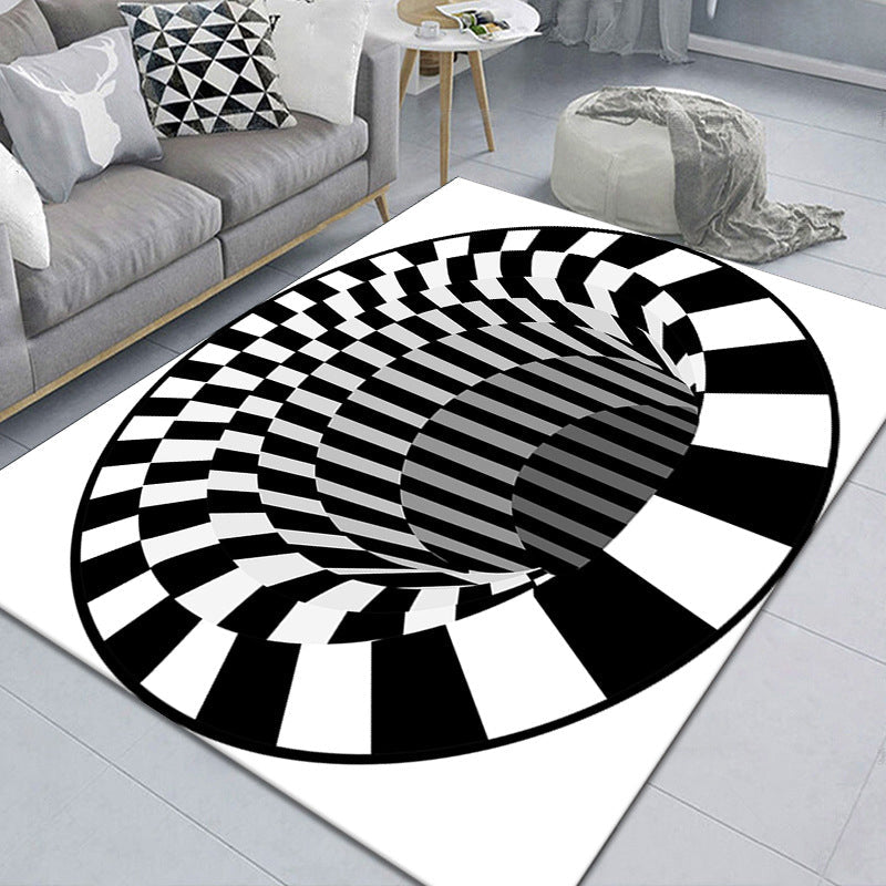 Stylish 3D Pattern Black Synthetic Area Rug