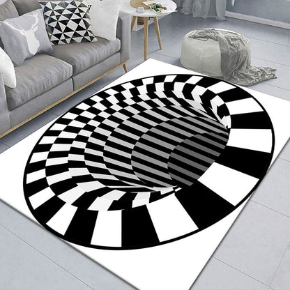 Stylish 3D Pattern Black Synthetic Area Rug