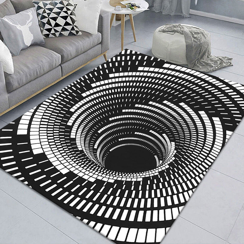 Stylish 3D Pattern Black Synthetic Area Rug