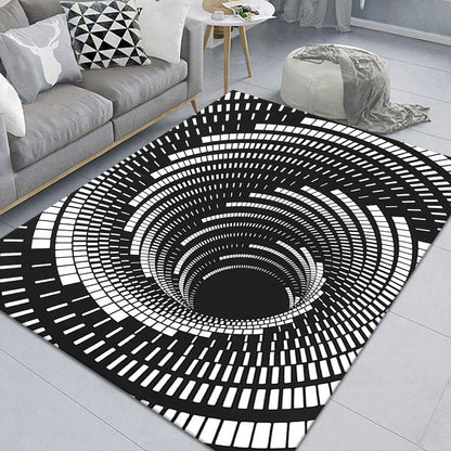 Stylish 3D Pattern Black Synthetic Area Rug