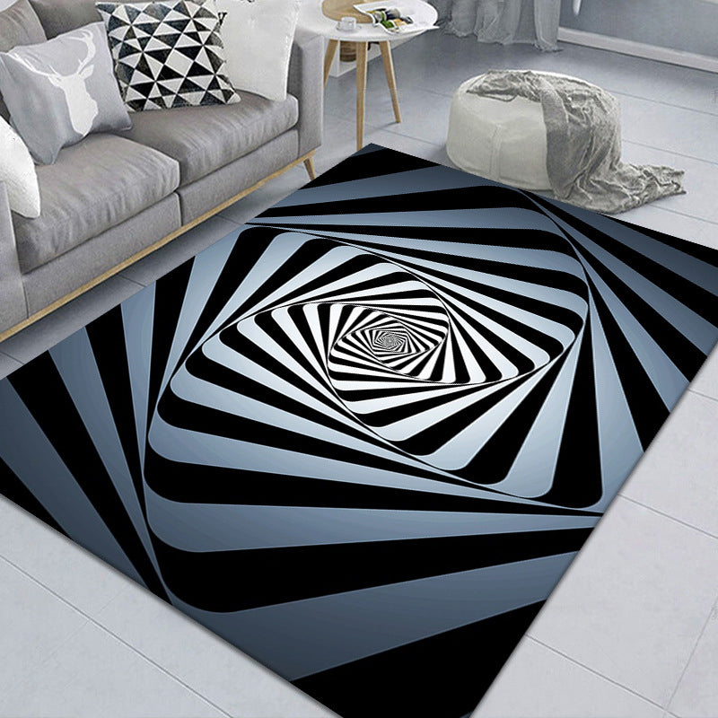 Stylish 3D Pattern Black Synthetic Area Rug