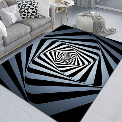 Stylish 3D Pattern Black Synthetic Area Rug