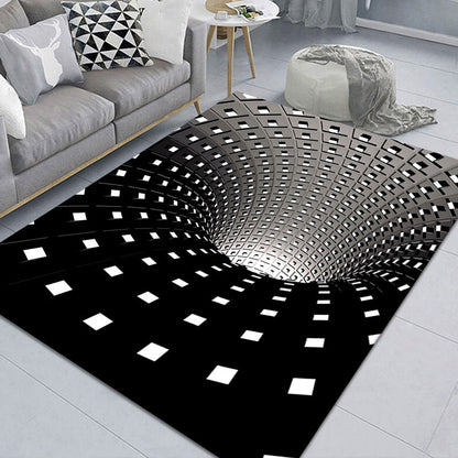 Stylish 3D Pattern Black Synthetic Area Rug