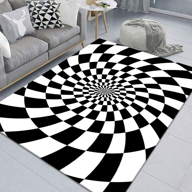Stylish 3D Pattern Black Synthetic Area Rug