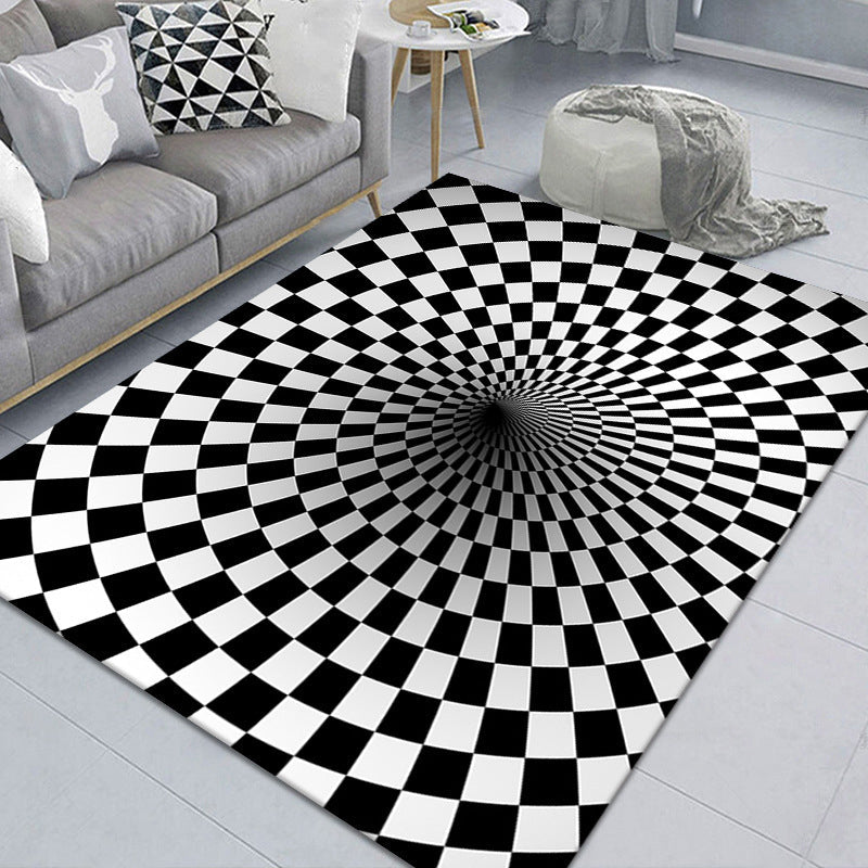 Stylish 3D Pattern Black Synthetic Area Rug