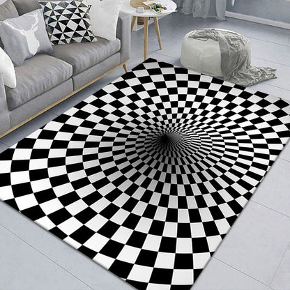 Stylish 3D Pattern Black Synthetic Area Rug
