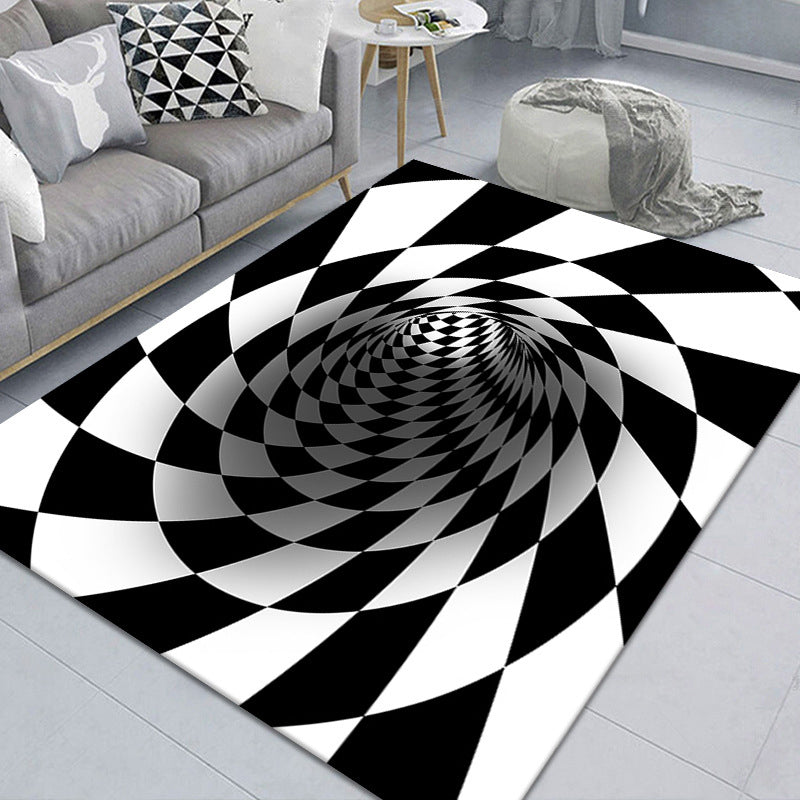 Stylish 3D Pattern Black Synthetic Area Rug