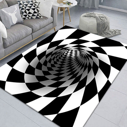Stylish 3D Pattern Black Synthetic Area Rug