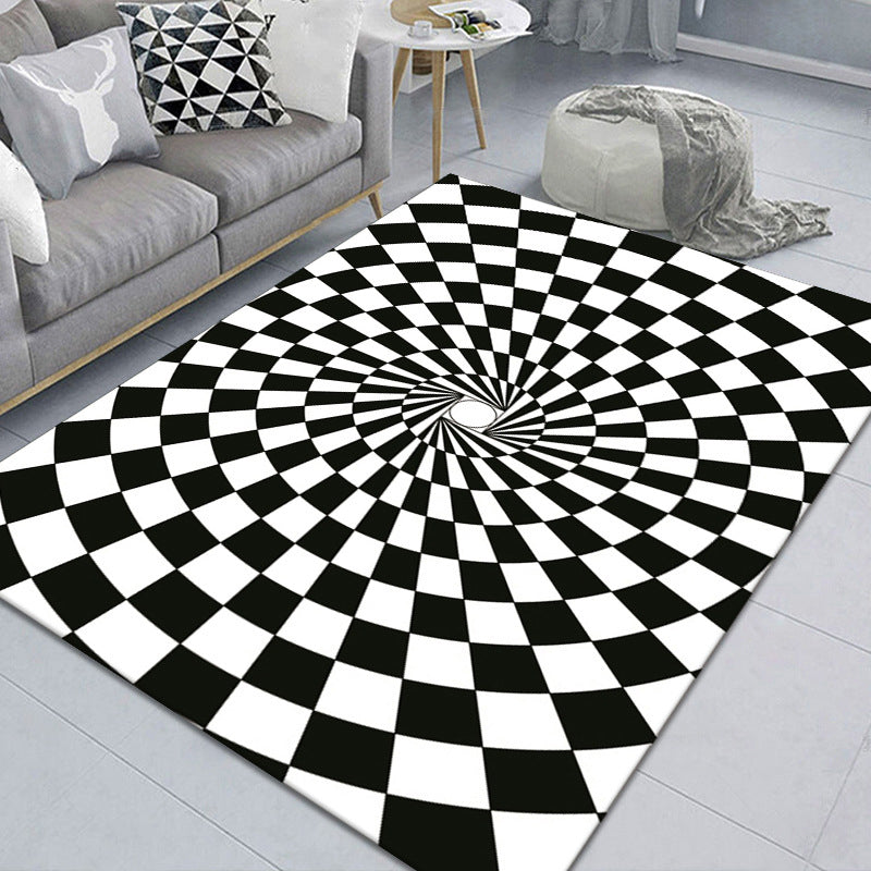 Stylish 3D Pattern Black Synthetic Area Rug
