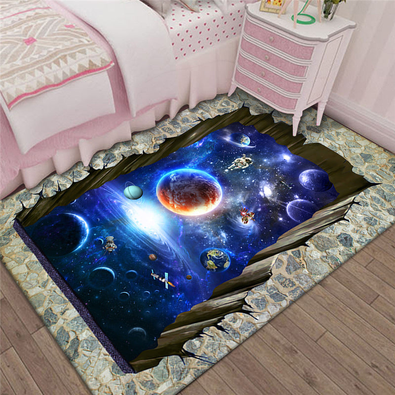 Stylish 3D Pattern Black Synthetic Area Rug