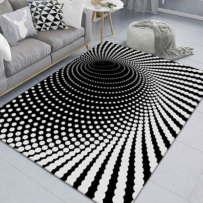 Stylish 3D Pattern Black Synthetic Area Rug