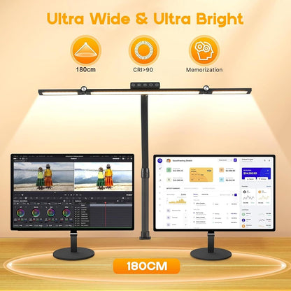 24W Triple-Head LED Desk Lamp with Clamp, Auto-Dimming, and 360° Flexible Gooseneck Design for Office and Home