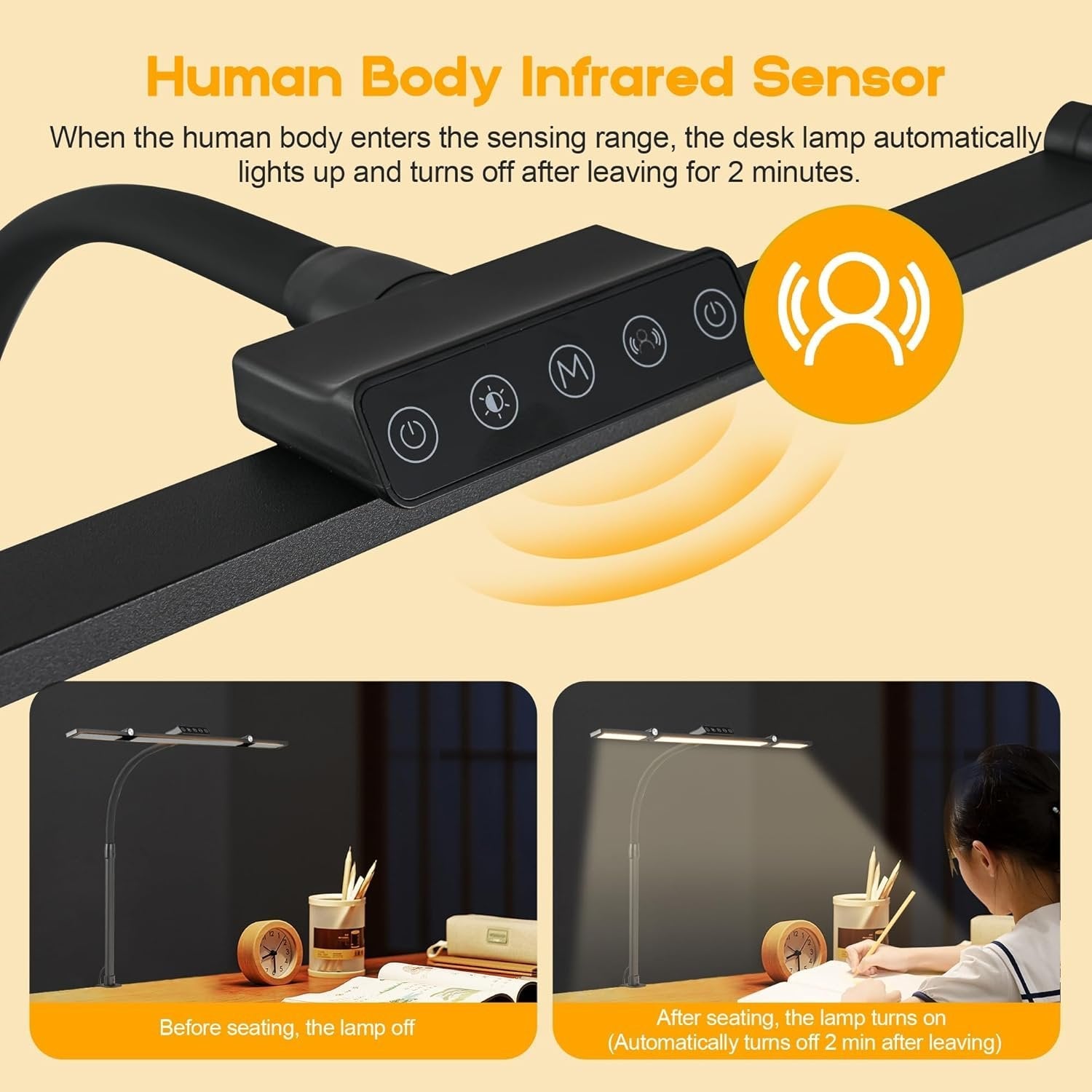 24W Triple-Head LED Desk Lamp with Clamp, Auto-Dimming, and 360° Flexible Gooseneck Design for Office and Home