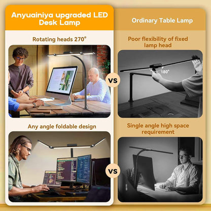 24W Triple-Head LED Desk Lamp with Clamp, Auto-Dimming, and 360° Flexible Gooseneck Design for Office and Home