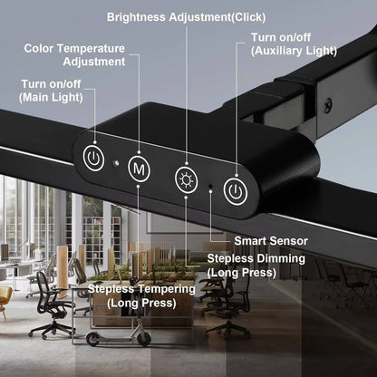 24W Triple-Head LED Desk Lamp with Clamp, Auto-Dimming, and 360° Flexible Gooseneck Design for Office and Home