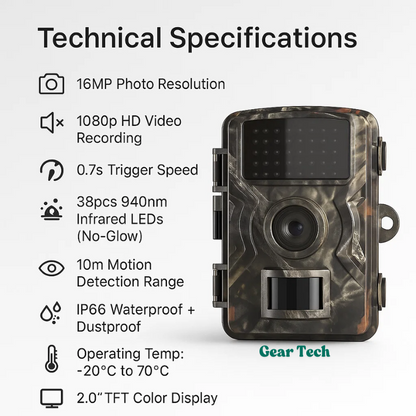 High Resolution Wildlife Camera 16MP 1080P