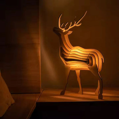 Rustic Handcrafted Wooden Animal Lamp